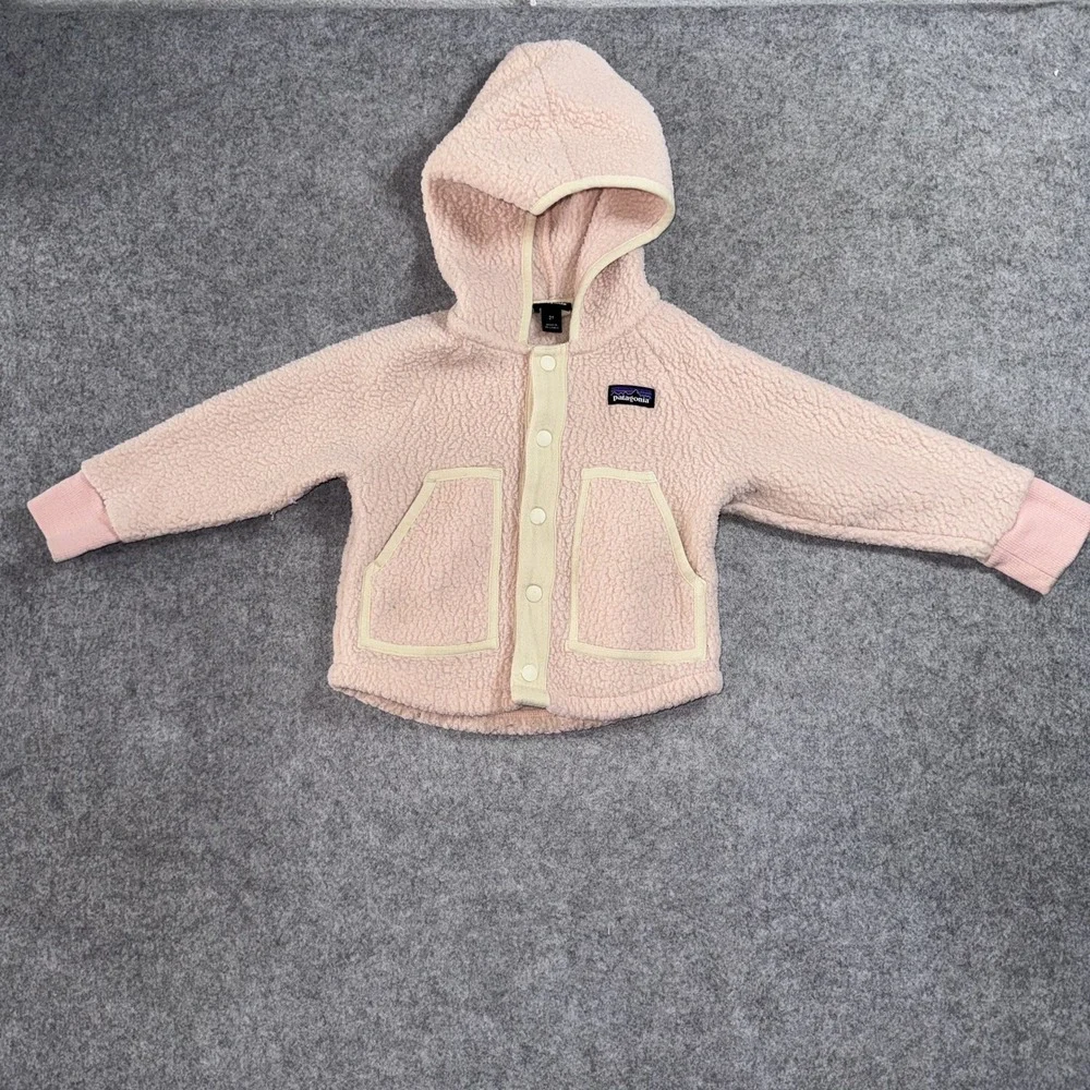 Patagonia Baby Retro Pile Fleece Jacket 2T Pink Hooded Snap Button Up